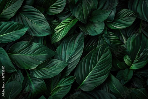 Wallpaper Mural Leaf Wallpaper. Dark Abstract Green Texture with Autumn Leaves, Tropical Summer Background Torontodigital.ca