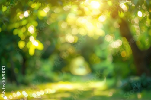 Travel Sunny Nature. Evergreen Greenery in Beautiful Nature Abstract Background