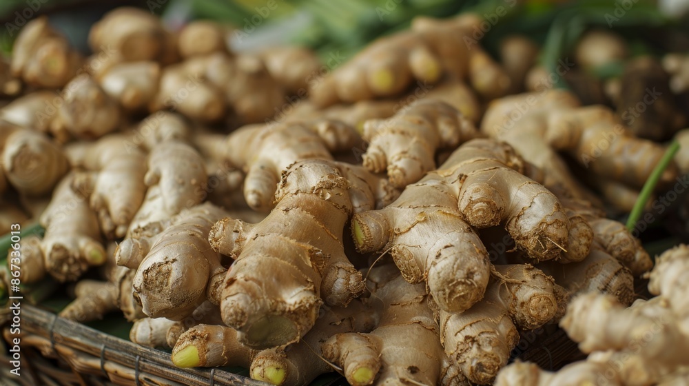 background of Detailed view of fresh ginger, vibrant and healthy, background of Detailed view of fresh ginger, vibrant and healthy,