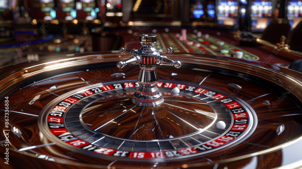 A roulette wheel is spinning, and the ball is about to land in one of the slots. The image is a 3D rendering, and the ball and wheel are in extreme closeup. A roulette wheel is spinning, and the ball is about to land in one of the slots. The image is a 3D rendering, and the ball and wheel are in extreme closeup.