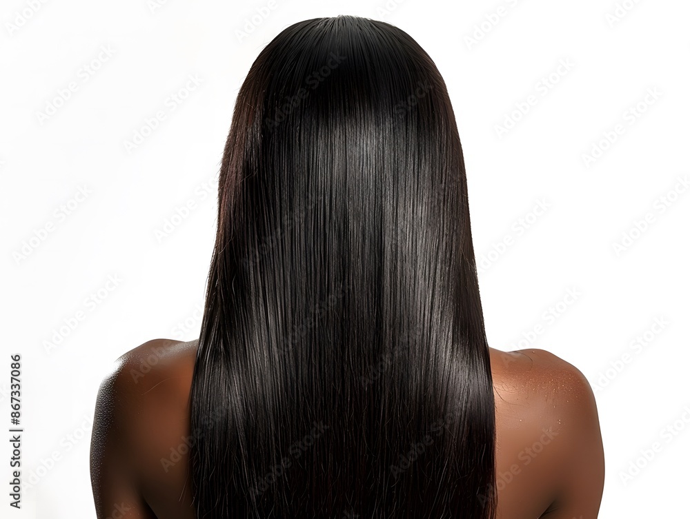 Naklejka premium Elegant African Woman with Straight Hair on White Background