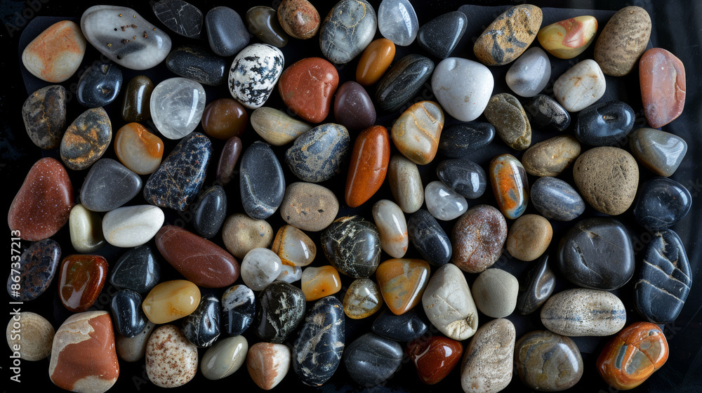 Scattered pebbles on a black background, perfect for posters and wallpapers. Scattered pebbles on a black background, perfect for posters and wallpapers.