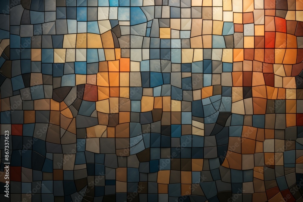 Fototapeta premium Mosaic Tiles Material Structure Background - Generative AI