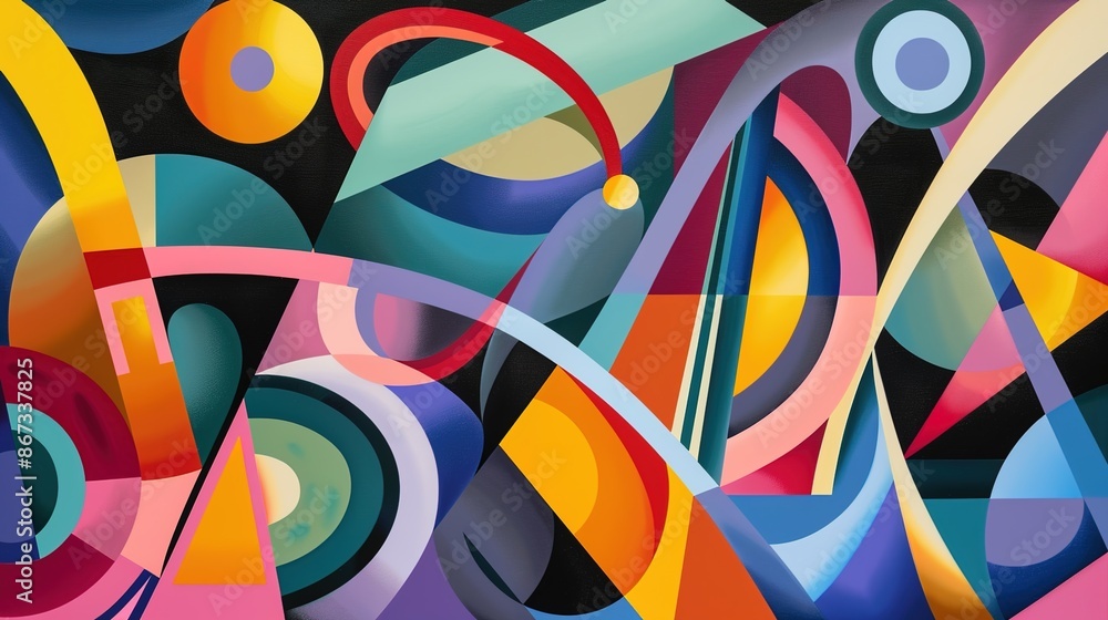 Obraz premium Energetic Abstract Geometric Composition with Dynamic Lines and Vibrant Tones