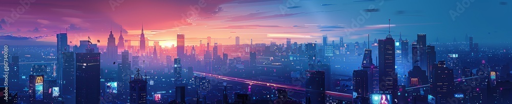 Fototapeta premium Illustration marketing Futuristic cityscape with a bankruptcy