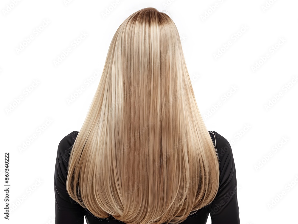 Naklejka premium Blonde Woman with Straight Hair on White Background