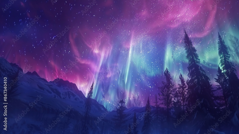 Glowing Aurora Borealis Illuminating the Night Sky with Shimmering Lights Glowing Aurora Borealis Illuminating the Night Sky with Shimmering Lights