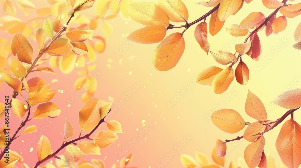 Gradient background with yellow spring tree leaves Gradient background with yellow spring tree leaves