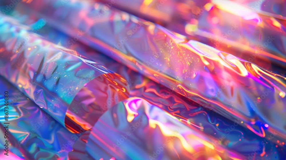 A holographic foil used in printing, adding a unique and reflective element to design materials. A holographic foil used in printing, adding a unique and reflective element to design materials.