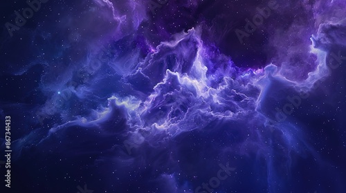 The Enigmatic Beauty of a Deep Blue and Purple Cosmic Nebula with Stellar Highlights © Wp Background