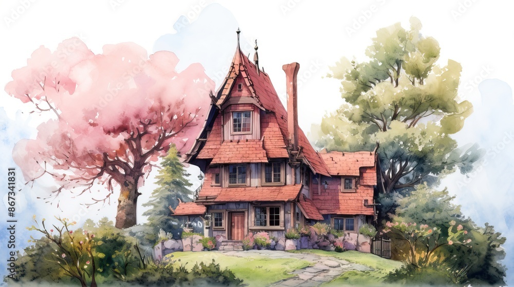 Fototapeta premium Watercolor illustration of a house
