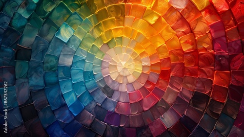 An artistic representation of the color wheel, with each segment smoothly transitioning into the next, showcasing the principles of color theory and blending in a visually appealin