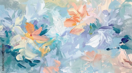 Soft Abstract Floral Art with Delicate Brush Strokes and Pastel Shades