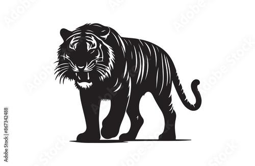 vector silhouette illustration of a tiger on white background