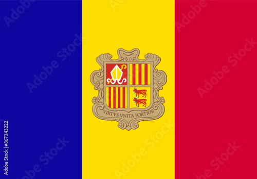 Andorra flag with correct proportion. Flag Andorra vector illustration symbol national country icon