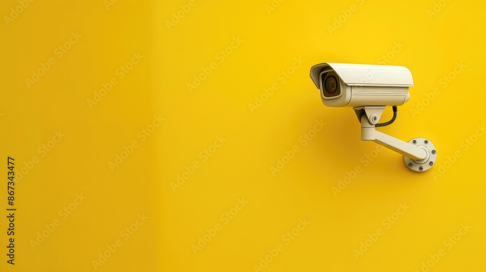 Contemporary security camera on yellow background with text area Contemporary security camera on yellow background with text area