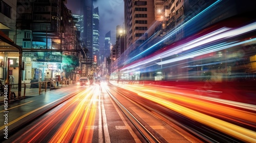 Futuristic blurred highway illuminated motion in metropolitan city