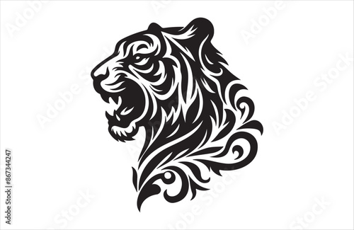 vector silhouette illustration of a tiger on white background