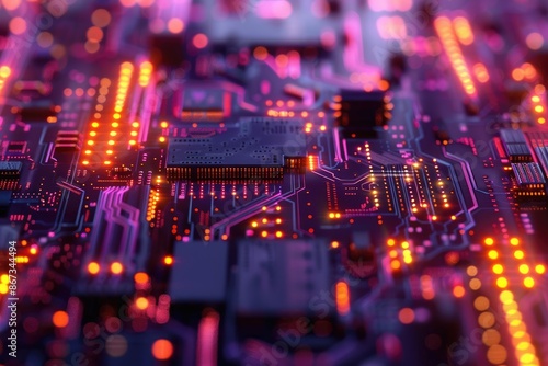 Futuristic AI Techno Dreamscape - Detailed Digital Circuits in Vibrant 4K Display, Generative AI