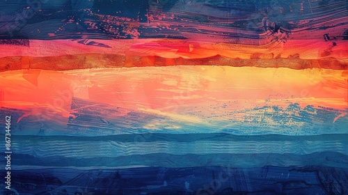Mesmerizing Layers: Abstract Horizon with Textured Lines and Vibrant Colors photo
