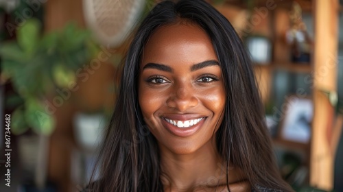 beautiful black woman smiling at home © PeopleWorker