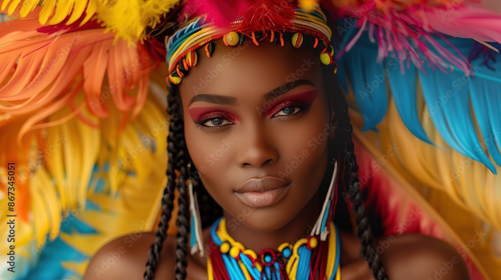 Beautiful black woman colorful costume photoshoot, long hair Beautiful black woman colorful costume photoshoot, long hair