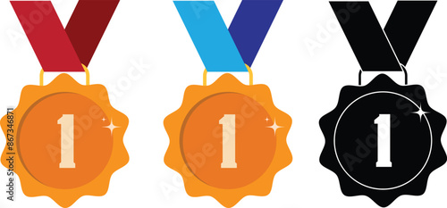 medal award icon, Badge with ribbon icons - certified prize icon symbol in for apps and website.eps10