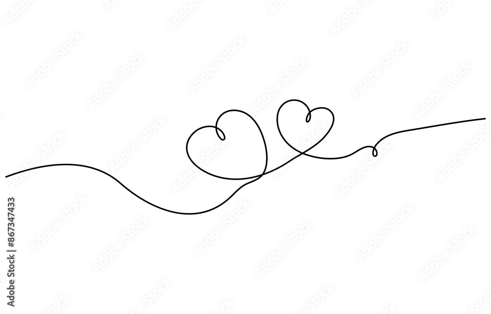 Heart and love sign in continuous one line drawing. Thin flourish and romantic symbol in simple linear style, One continuous drawing of two hearts and love signs. Thin curls and romantic symbols Heart and love sign in continuous one line drawing. Thin flourish and romantic symbol in simple linear style, One continuous drawing of two hearts and love signs. Thin curls and romantic symbols