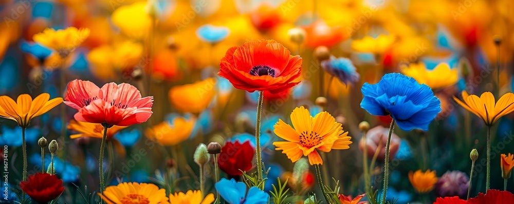 Colorful flowers in a field. Colorful flowers in a field.