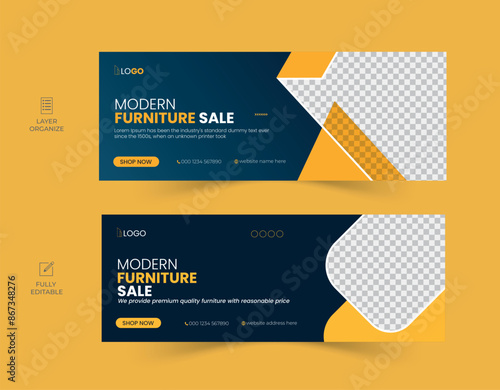 Modern furniture sale facebook cover design set, social media banner, timeline, header template.