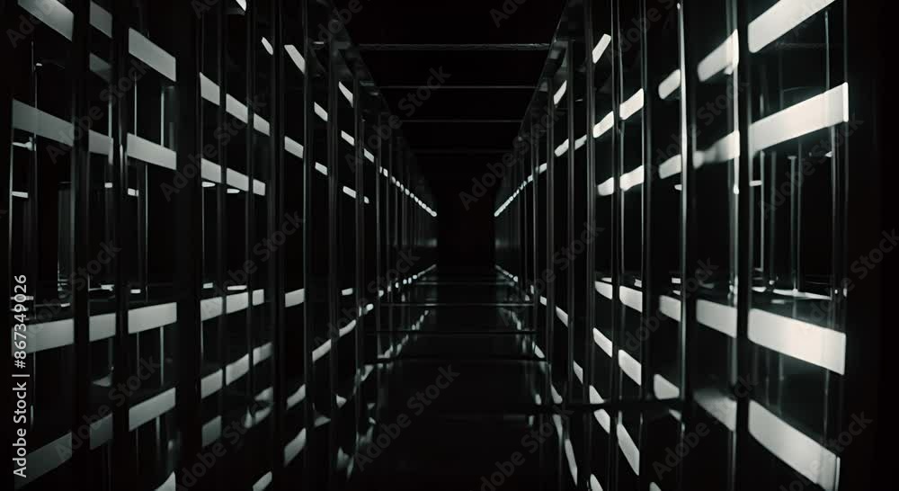 An endless row of mirrors that reflect light to infinity. Self-reflection concept An endless row of mirrors that reflect light to infinity. Self-reflection concept
