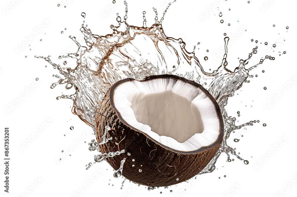 Delicious coconut broken in half, isolated on transparent background Delicious coconut broken in half, isolated on transparent background