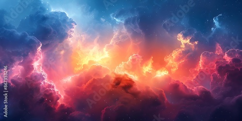 3D illustration of a fantasy cloudscape with stars and fire.