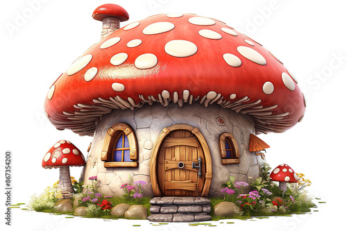 3d rendering of fantasy mushroom cottages in magical forest