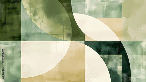 Abstract geometric draw paint graphic minimal mosaic patter texture in soft green and beige colors decoration background