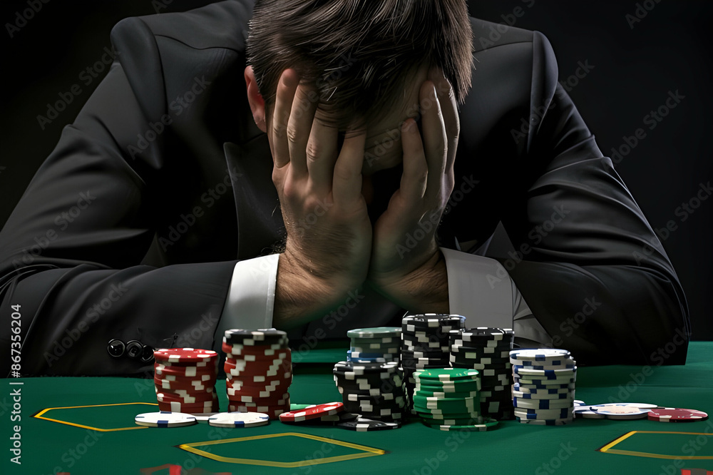 A focused person intently studies their cards at a poker game A focused person intently studies their cards at a poker game