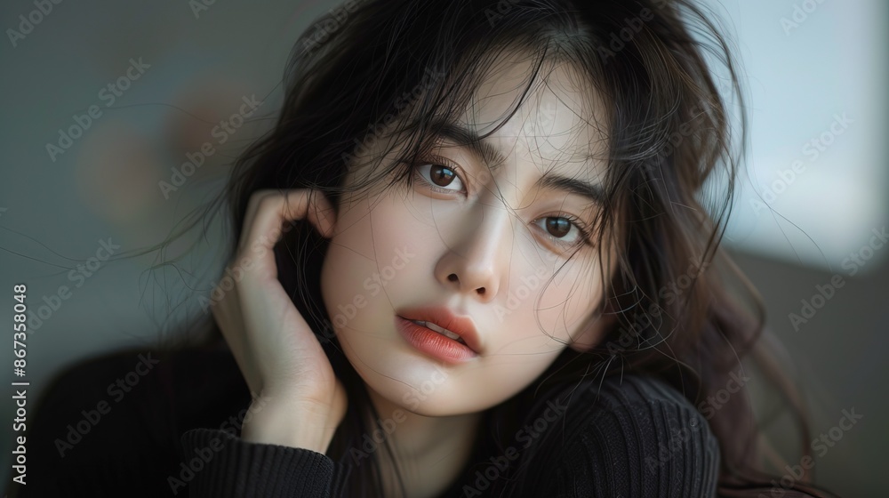 Beautiful korean woman hand in face angry expression Beautiful korean woman hand in face angry expression