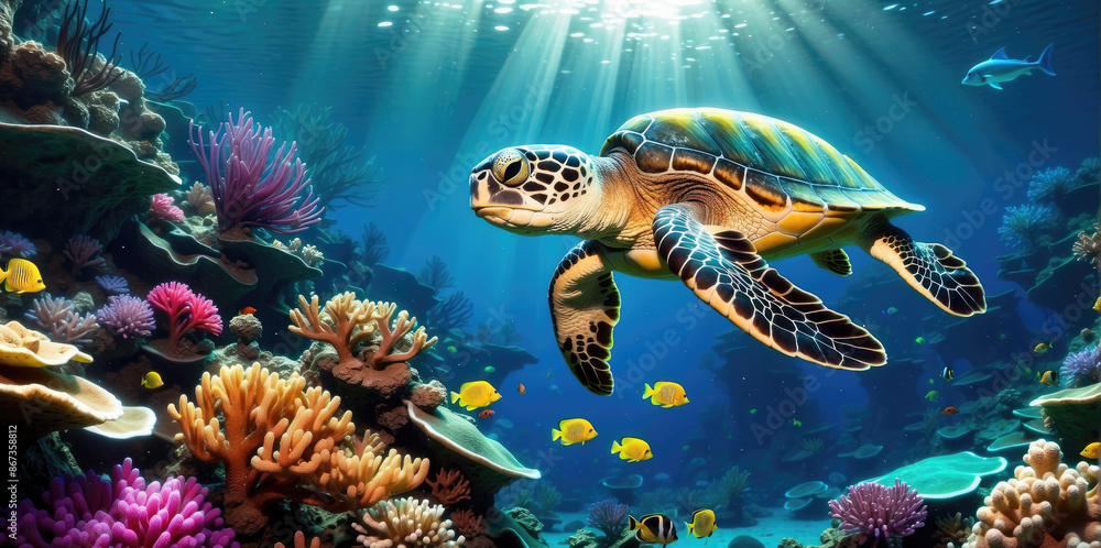 stunning giant turtle swim in the underwater stunning giant turtle swim in the underwater