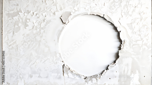  Hole breaking through white wall, cut out 