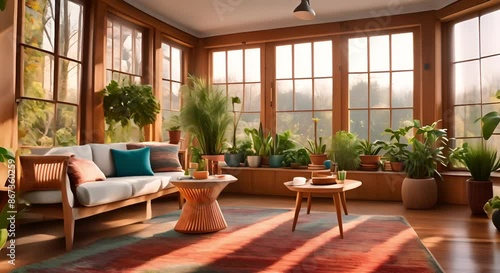 Wallpaper Mural Cozy sunroom with large windows and vibrant houseplants Torontodigital.ca