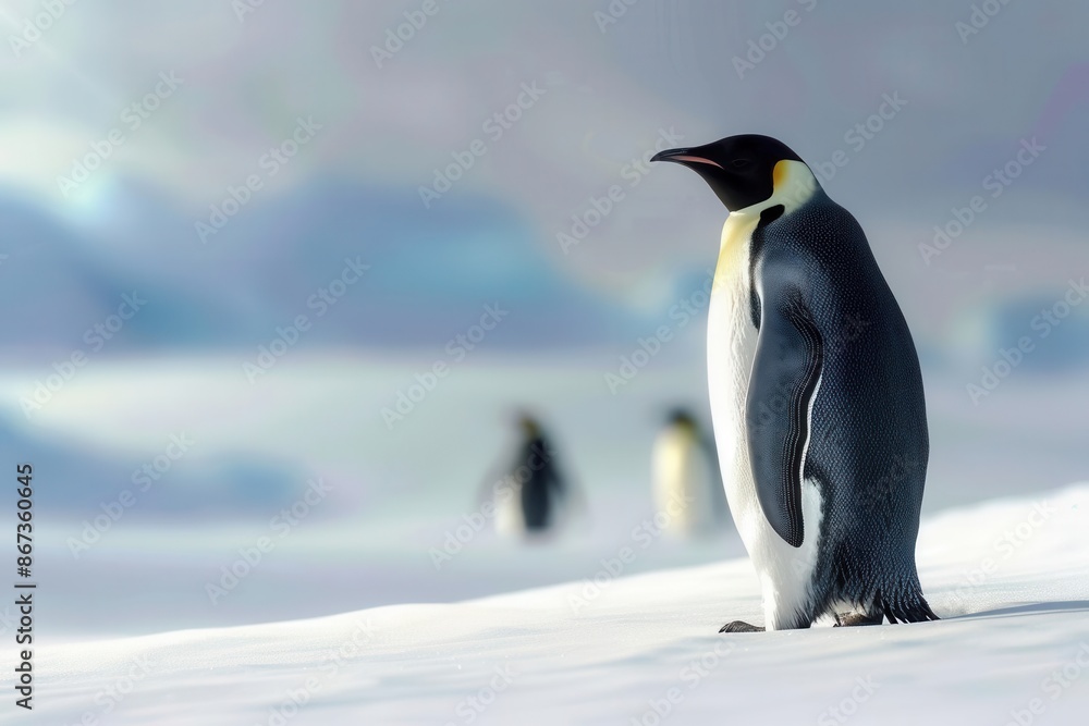 Fototapeta premium Playful Penguins. Cute and joyful penguin background concept