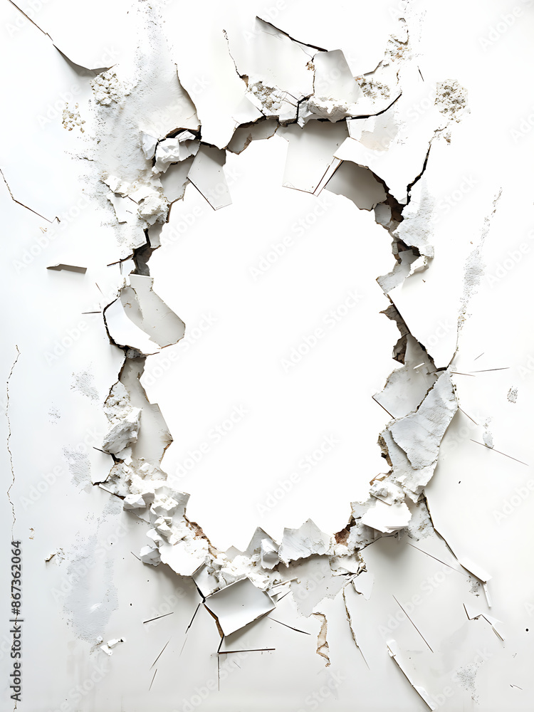 Hole breaking through white wall, cut out Hole breaking through white wall, cut out