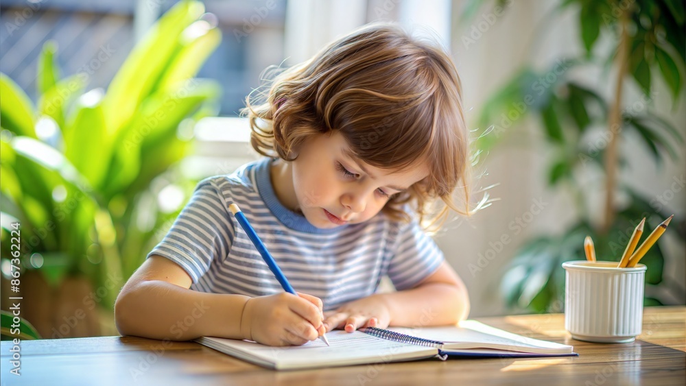 Child Writing in Notebook: A child writing in a notebook, showcasing the act of learning and creativity.
Child Writing in Notebook: A child writing in a notebook, showcasing the act of learning and creativity.