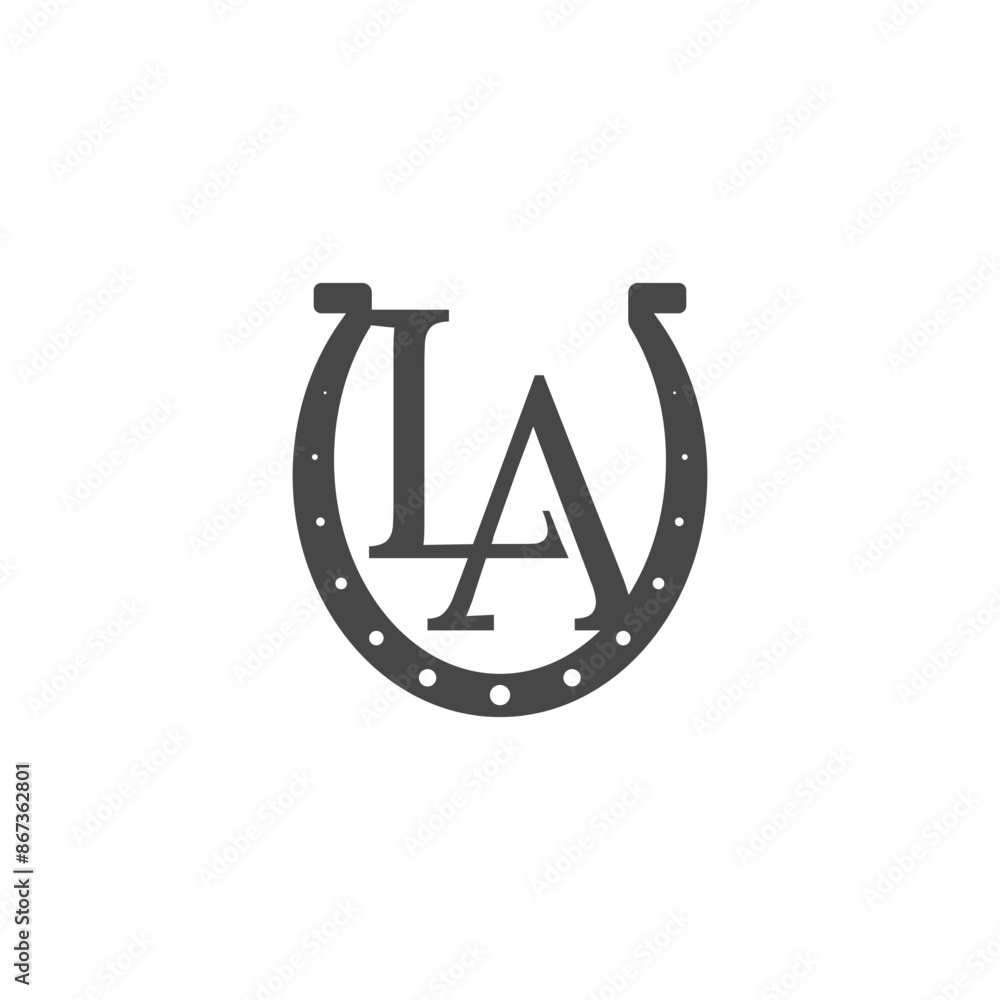 Classic LA initial lettermark isolated by the horse hoof shoes in and minimalist style Classic LA initial lettermark isolated by the horse hoof shoes in and minimalist style