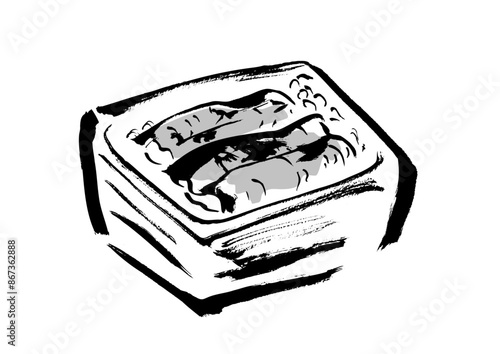 鰻重の手書き和風筆イラスト素材