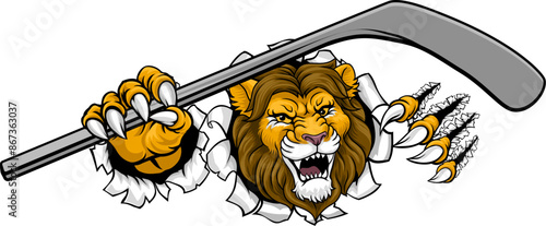 A lion ice hockey team cartoon animal sports mascot