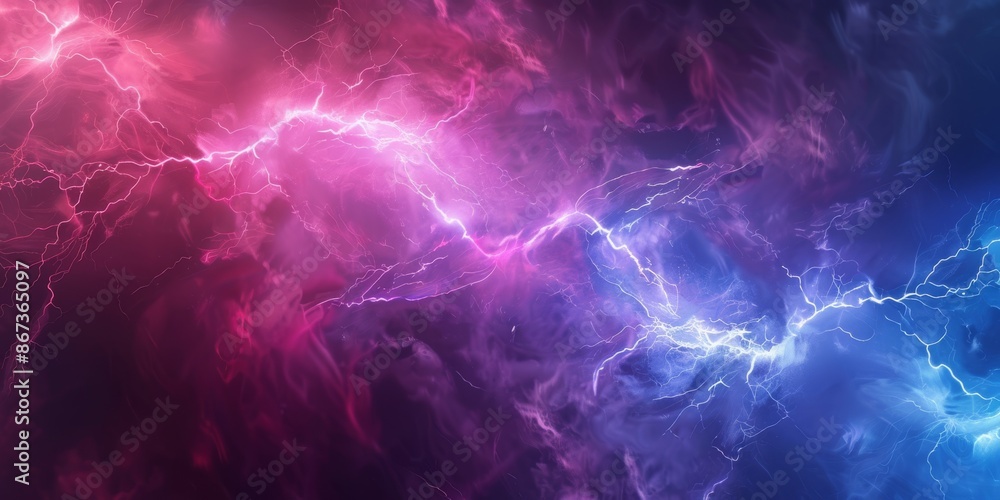 Obraz premium The sky is illuminated by dynamic blue and pink lightning bolts, creating a vibrant and energetic scene