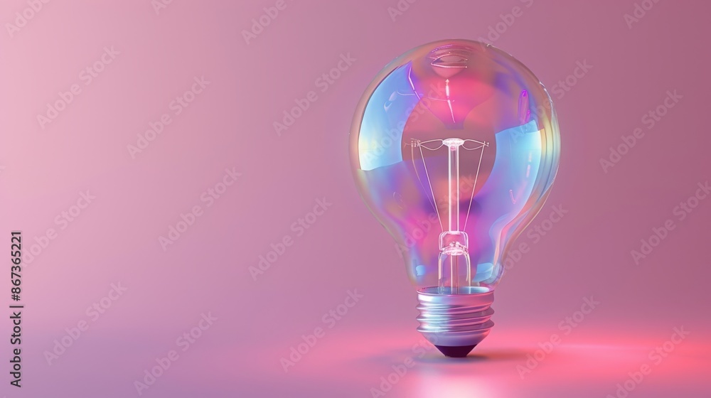 A single, iridescent lightbulb glows softly on a pastel pink background. The lightbulb is the focal point of the image, with its soft, ethereal glow drawing the viewers eye A single, iridescent lightbulb glows softly on a pastel pink background. The lightbulb is the focal point of the image, with its soft, ethereal glow drawing the viewers eye