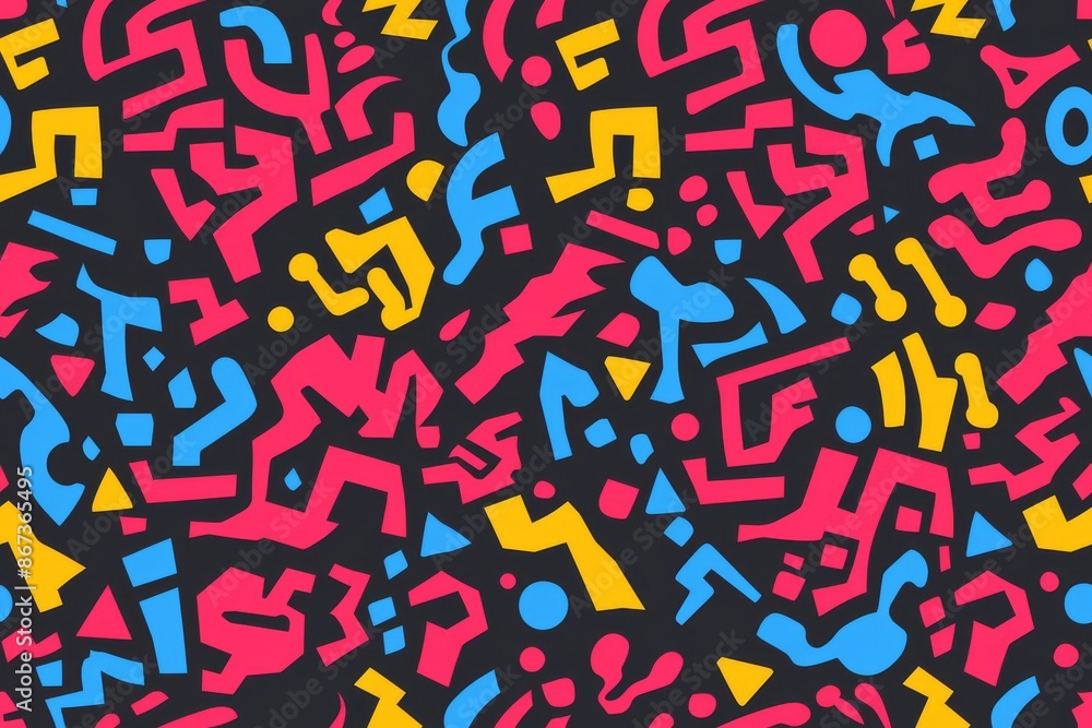 Abstract geometric pattern with vibrant colors on black background Abstract geometric pattern with vibrant colors on black background