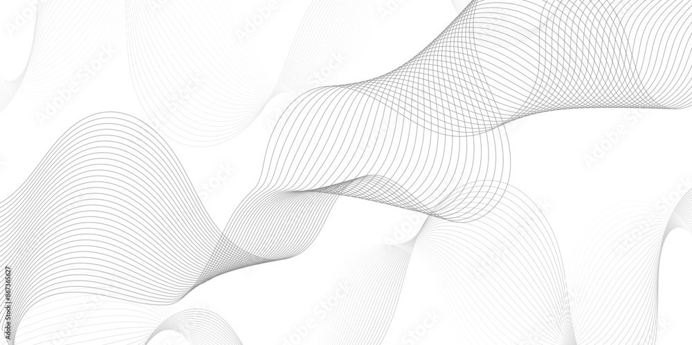 Fototapeta premium Abstract grey, white smooth element swoosh speed wave modern stream background. Wave with lines created using blend tool. Abstract frequency sound wave lines and twisted curve lines background.